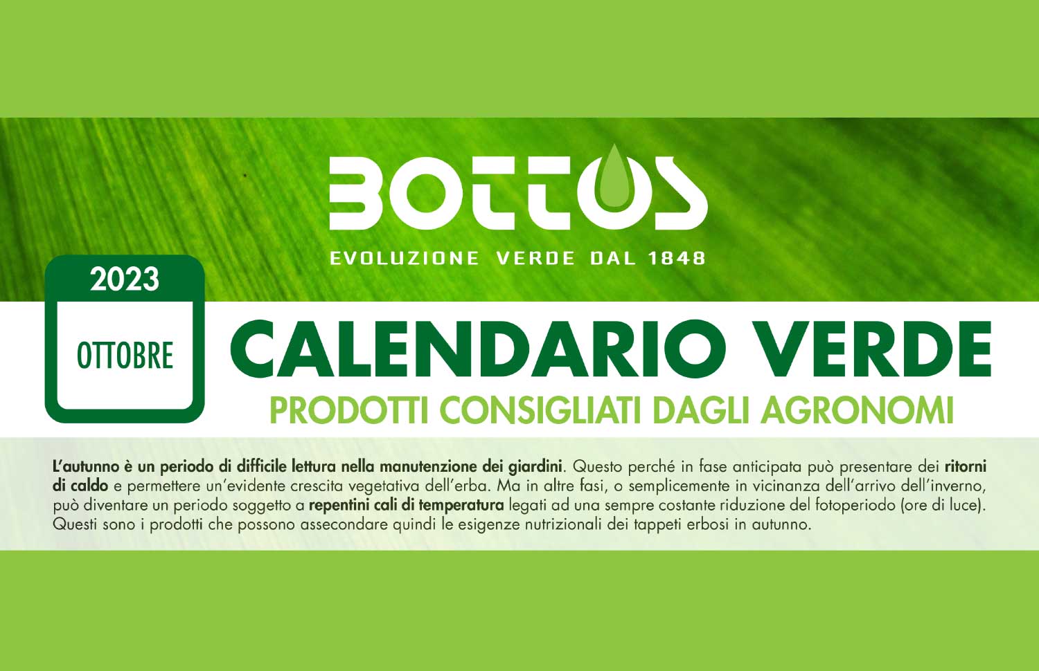 Calendario verde Bottos Ottobre 2023