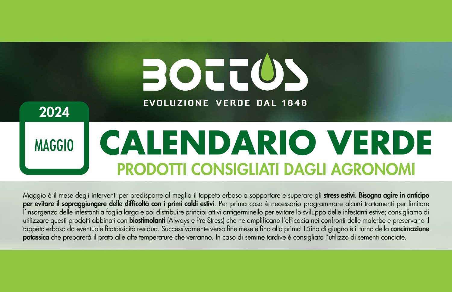 Calendario verde Bottos Maggio 2024